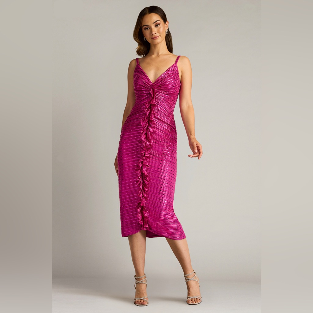 Sho By Tadashi - Abby Sequin Ruffle Midi Dress